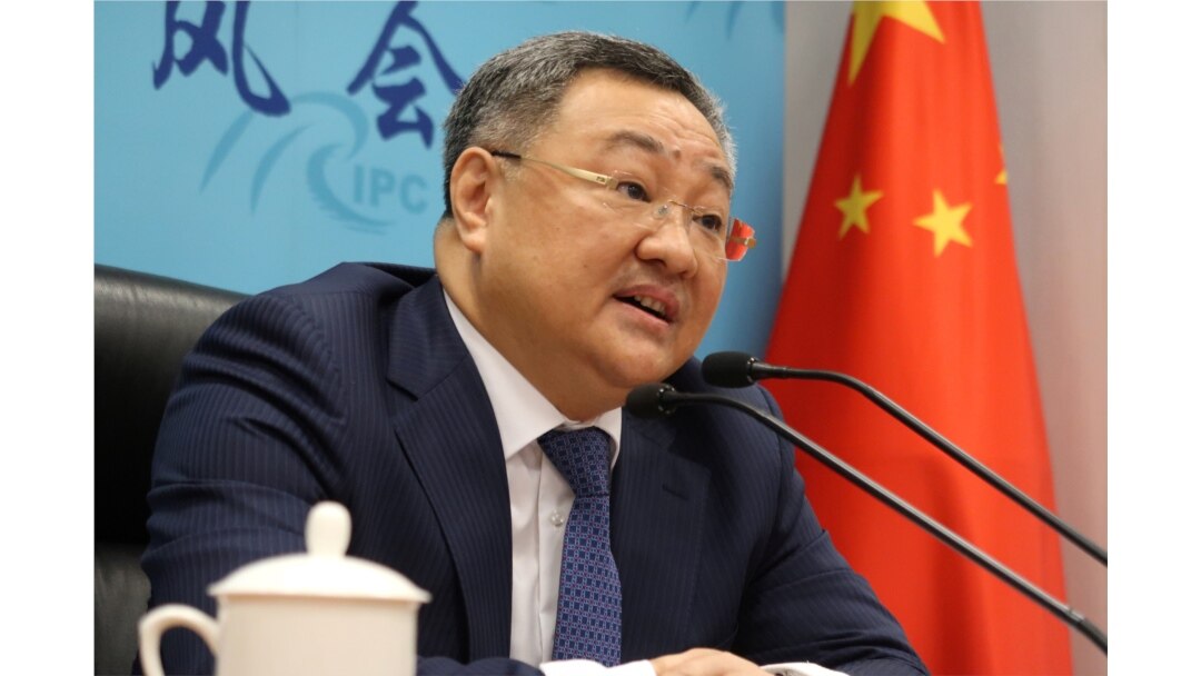 中國外交部軍控司司長傅聰在記者會上講話。(2020年7月8日)