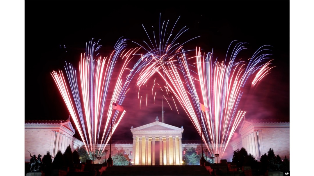 FILE - Fireworks explode over the Philadelphia Museum of Art during an Independence Day celebration, July 4, 2013, in Philadelphia. (AP Photo/Matt Rourke)