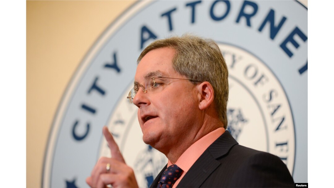 San Francisco City Attorney Dennis Herrera announces he has filed a lawsuit against President Donald Trump for his executive order targeting sanctuary cities, Jan. 31, 2017.