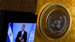 El presidente de Argentina, Alberto Fernández, presentó su discurso pregrabado para dirigirse a la audiencia de la 76ª Asamblea General de la ONU, en Nueva York, el 21 de septiembre de 2021.