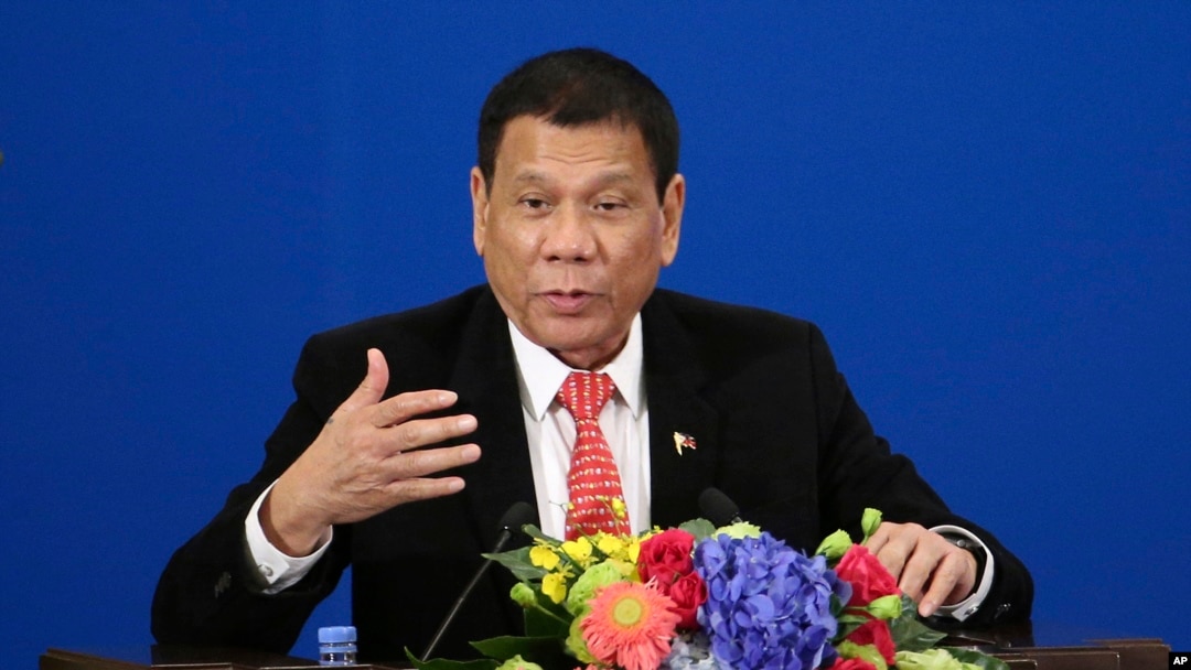 Philippine President Rodrigo Duterte delivers a speech during the Philippines-China Trade and Investment Forum at the Great Hall of the People in Beijing, Oct. 20, 2016. 