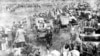 Wagons and animals and riders are in place in 1893 for the big “land rush” into what became Oklahoma. (Library of Congress)