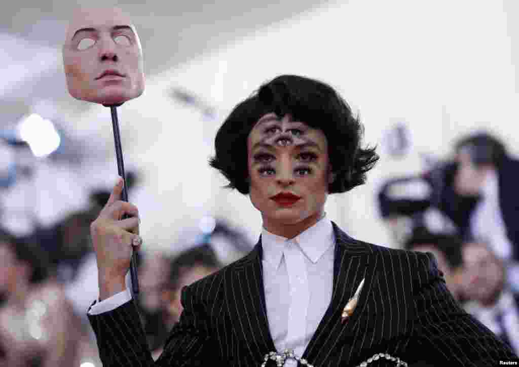 Ezra Miller arrives at the Metropolitan Museum of Art's Costume Institute for the 2019 MET Gala in New York, May 6, 2019. This year's theme is "Camp: Notes on Fashion."