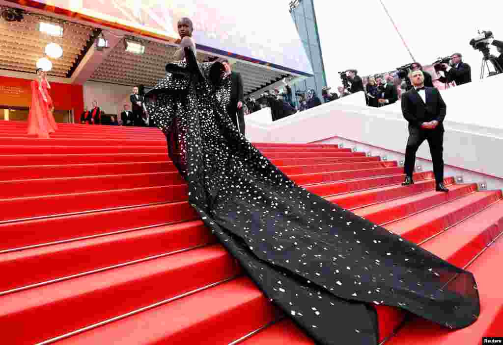 English model and designer Leomie Anderson arrives for the screening of the film "Once Upon a Time in Hollywood" during the 72nd Cannes Film Festival in Cannes, France.