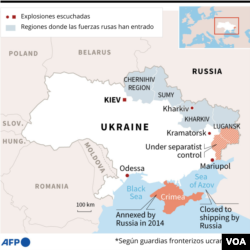 Mapa del inicio de la invasión rusa a Ucrania.