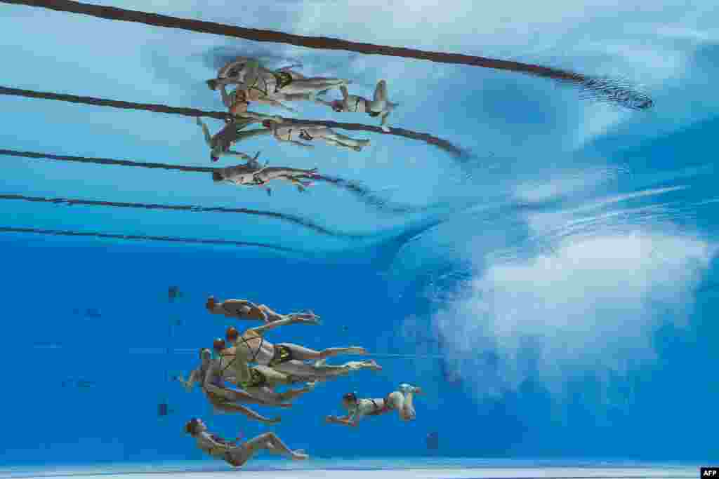 Canada's team competes in the team technical artistic swimming event during the 2019 World Championships at Yeomju Gymnasium in Gwangju, China.