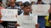 Activists protest Amnesty International in Dhaka, Bangladesh, Oct. 30, 2015.