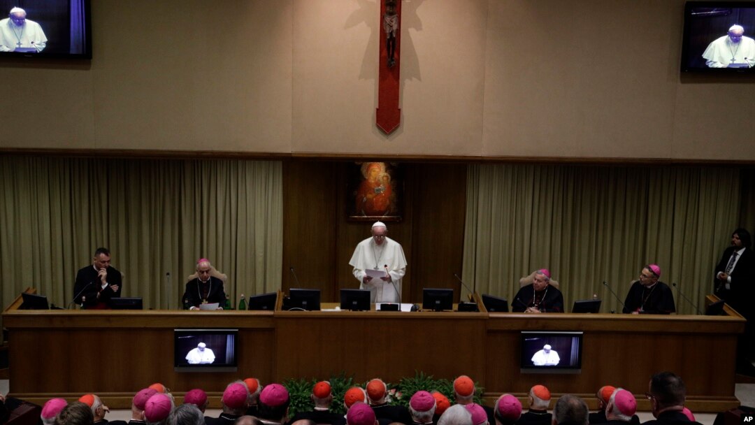 Pope Francis speaks during an audience with participants to the New Evangelization meeting, in the New Synod hall at the Vatican, Oct. 11, 2017.