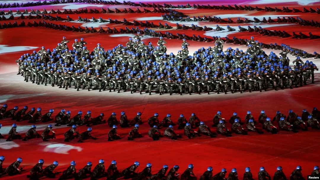 資料照片：2019年10月18日在武漢舉行的第七屆世界軍人運動會開幕式上的表演。 （2019年10月18日）