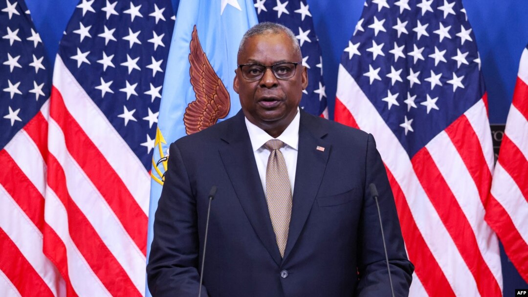 (FILES) US Defence Secretary Lloyd Austin speaks during a press conference at the NATO headquarters in Brussels, on October 11, 2023.