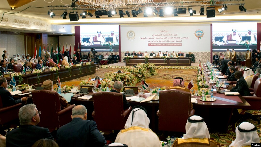 Kuwait's FM Sheikh Sabah al Khaild al Sabah (C) hosts the preparatory meeting of Arab Foreign Ministers in Kuwait City March 23, 2014, ahead of 25th Arab League Summit which will take place in Kuwait March 25.